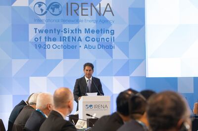 Irena director-general Francesco La Camera at the 26th meeting of the Irena Council in Abu Dhabi. Leslie Pableo / The National