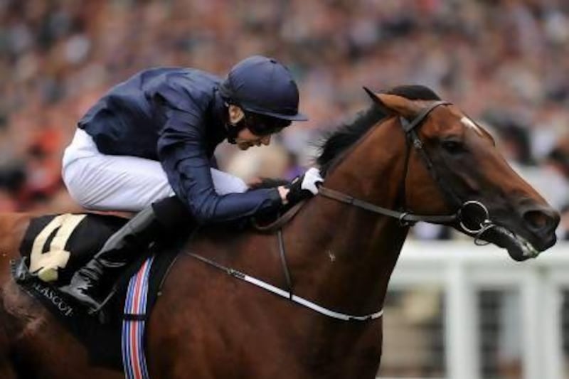 Jockey Jospeh O’Brien rides Declaration of War to  victory in the Queen Anne Stakes during day one of Royal Ascot in Ascot, England. Charlie Crowhurst / Getty Images