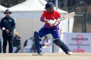Kushal Malla of Nepal bats during the ICC Cricket World Cup League 2 match between USA and Nepal at TU Cricket Stadium on 8 Feb 2020 in Nepal (2)