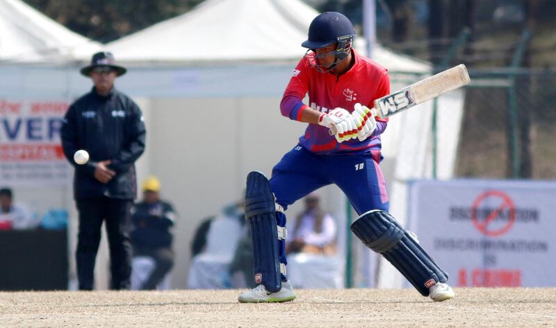 Kushal Malla of Nepal bats during the ICC Cricket World Cup League 2 match between USA and Nepal at TU Cricket Stadium on 8 Feb 2020 in Nepal  (2)