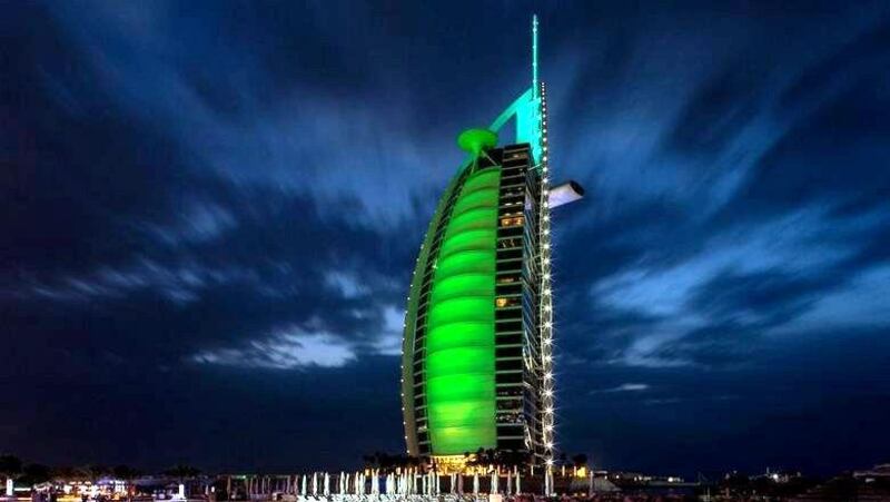 Dubai's Burj Al Arab glows green to mark St Patrick's Day. All image courtesy Tourism Ireland