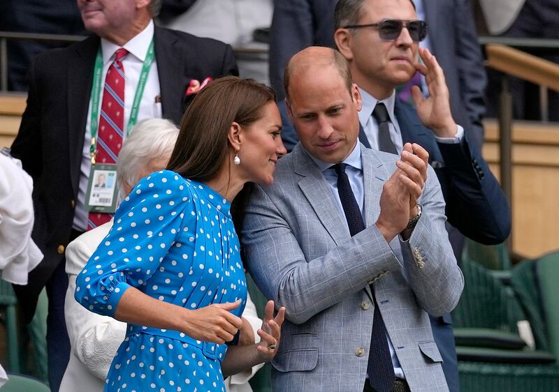 Prince William and Kate, Duchess of Cambridge applaud after watching Novak Djokovic defeat Jannik Sinner in the Wimbledon quarterfinals. AP