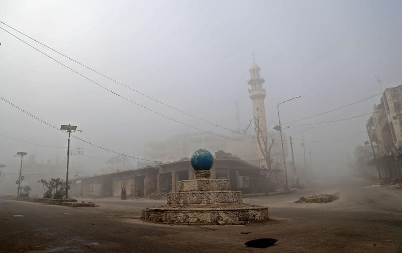 This picture  shows a view of a deserted square in Maaret Al Numan in Idlib province.   AFP