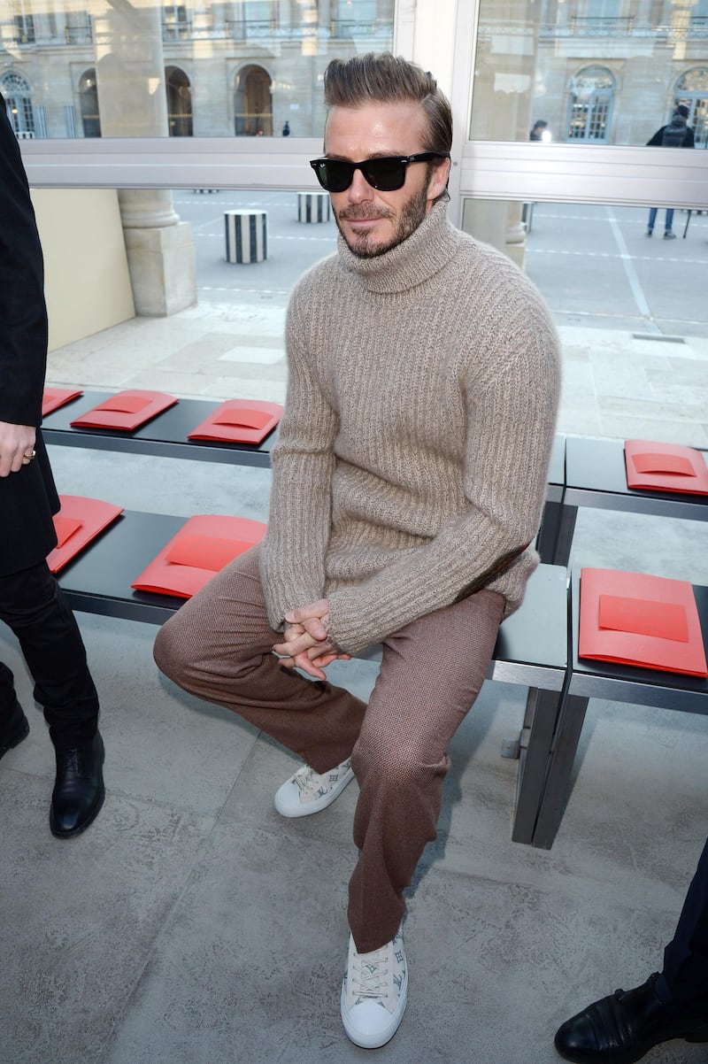 PARIS, FRANCE - JANUARY 19:  David Beckham attends the Louis Vuitton Menswear Fall/Winter 2017-2018 show as part of Paris Fashion Week on January 19, 2017 in Paris, France.  (Photo by Dominique Charriau/Getty Images)