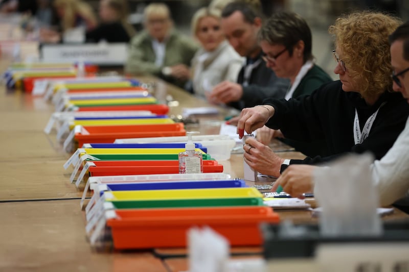 Election officials at Peterborough Arena during the local government elections. PA