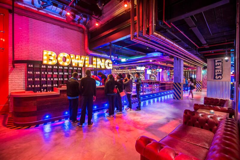 DUBAI, UNITED ARAB EMIRATES -The bowling alley at the  preview of new entertainment complex, Warehouse at Atlantis The Palm Dubai.  Leslie Pableo for The National for Katy Gillett's story