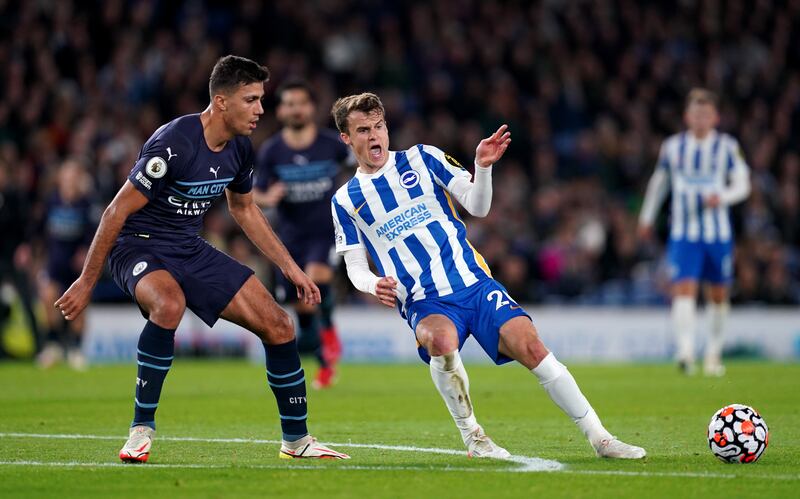 Rodri – 7. Did well in the centre to cut out Brighton during the first half, and worked well alongside Gundogan and Silva. Was overrun in the second half, which saw Guardiola add Fernandinho in the middle. PA