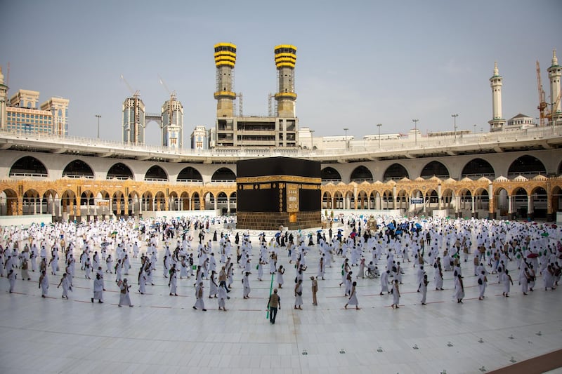 Pilgrims perform Tawaf Al-Ifadah at the holy mosque in Makkah after stoning the Jamarat. Saudi Ministry of Media