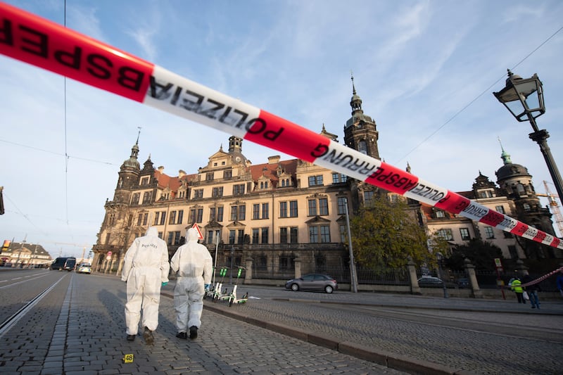 Police investigators in front of the Royal Palace in Dresden after the raid in November 2019. AP