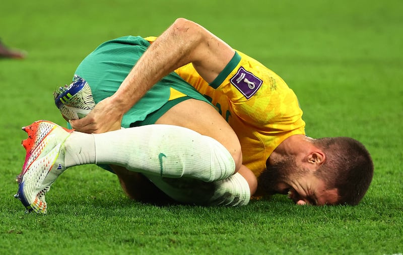 Australia's Milos Degenek after a first-half challenge. Reuters