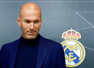 Real Madrid's French coach Zinedine Zidane looks on after a press conference to announce his resignation in Madrid on May 31, 2018. Real Madrid coach Zinedine Zidane said today he was leaving the Spanish giants, just days after winning the Champions League for the third year in a row.

 / AFP / PIERRE-PHILIPPE MARCOU

