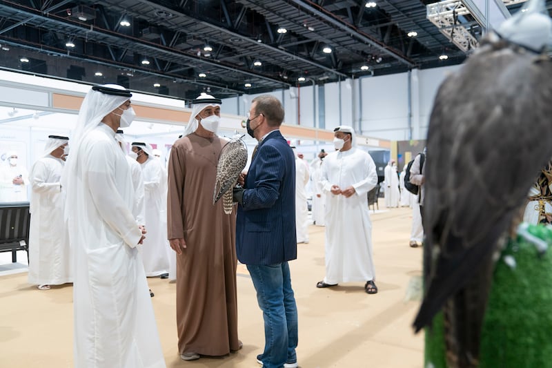 Sheikh Mohamed bin Zayed, Crown Prince of Abu Dhabi and Deputy Supreme Commander of the UAE Armed Forces, attends Adihex. He is accompanied by Sheikh Mansour bin Zayed, UAE Deputy Prime Minister and Minister of Presidential Affairs, left.