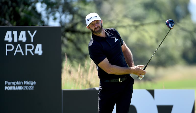 Dustin Johnson hits his tee shot on the seventh hole during round two of the LIV Golf Invitational - Portland at Pumpkin Ridge Golf Club on July 01, 2022. Getty
