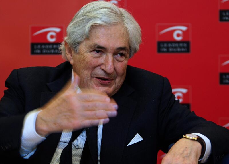 DUBAI-NOVEMBER 16,2008 - Mr James Wolfensohn , former President of the World Bank gestures during press briefing  on the Leaders in Dubai Business forum held at Convention Center in Dubai. ( Paulo Vecina/The National) *** Local Caption ***  PV James 2.JPGBZ17NO-WOLFENSOHN.jpg