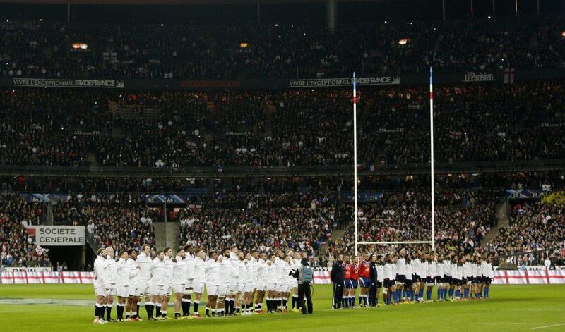 General view as the teams line up for the national anthems before the game. Action Images via Reuters / Henry Browne