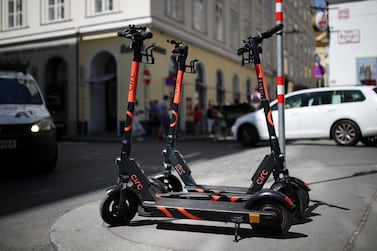 E-scooters can be leased from rental companies used on Abu Dhabi's Corniche and Khalifa Street. Lisi Niesner / Reuters