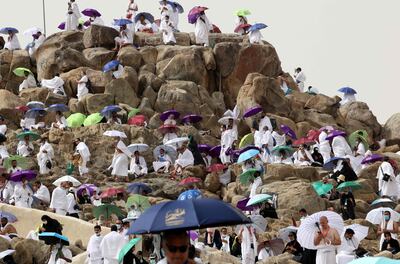 Muslim pilgrims gather around Mount Arafat during the Hajj pilgrimage amid the Covid-19 pandemic.