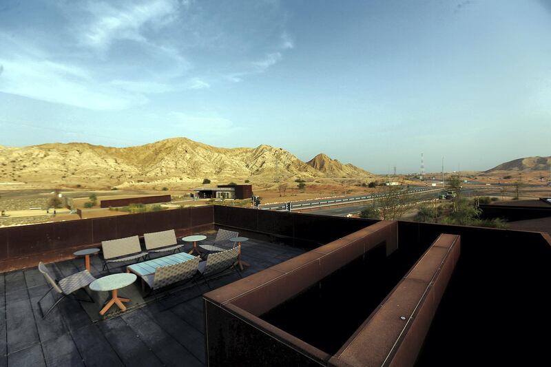 Sharjah, August, 18, 2019: Terrace Sitting area at the Al Faya Lodge in Sharjah. Satish Kumar/ For the National / Story by Rupert Hawksley