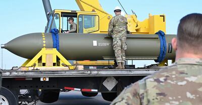 The Massive Ordnance Penetrator bomb, at Whiteman Air Base in Missouri. AP