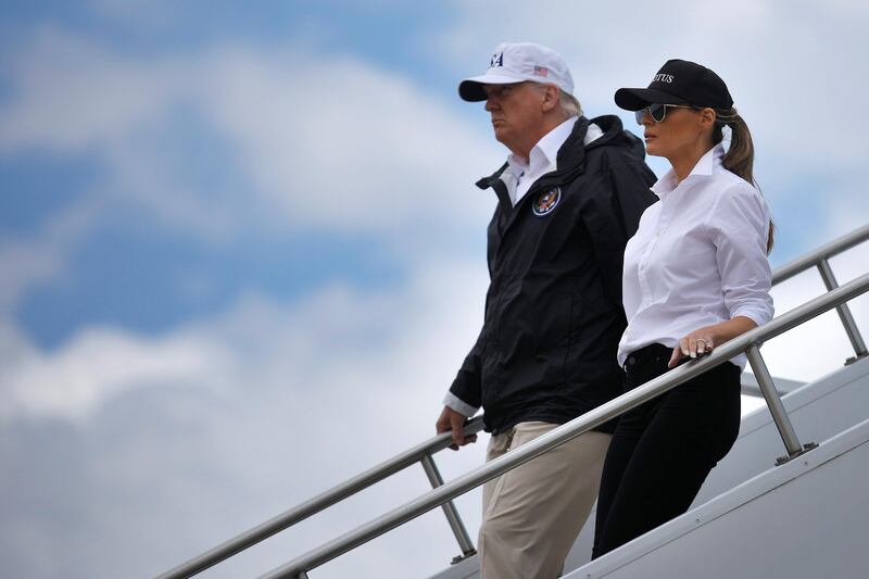 US president Donald Trump and first lady Melania Trump arrive at Austin international airport in Austin, Texas. Carlos Barria / Reuters