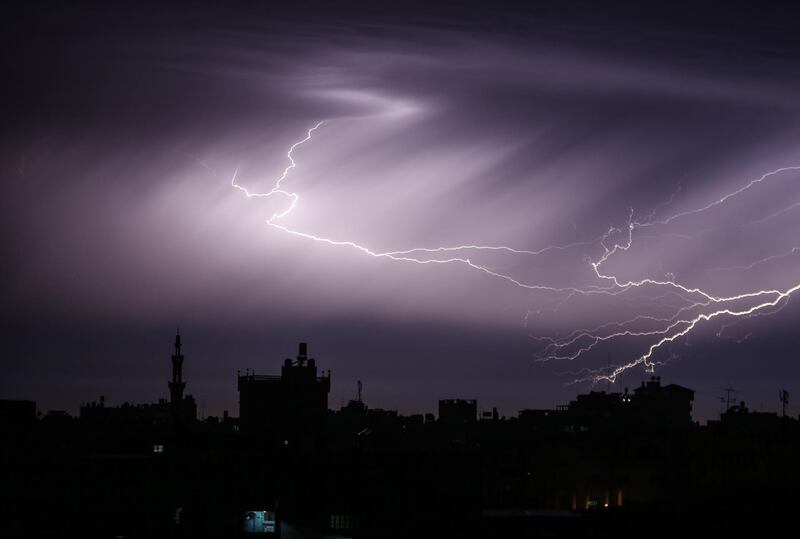 Lightning over Rafah in the southern Gaza Strip.  AFP