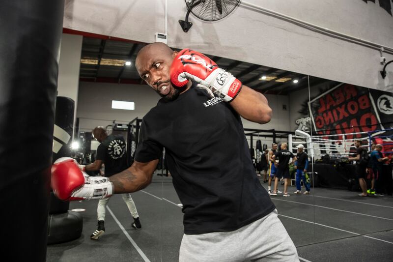 Boxer Austin Trout trains at the Real Boxing Only Gym ahead of a fight at Atlantis, Dubai, on Friday where he will be the headliner. Antonie Robertson / The National