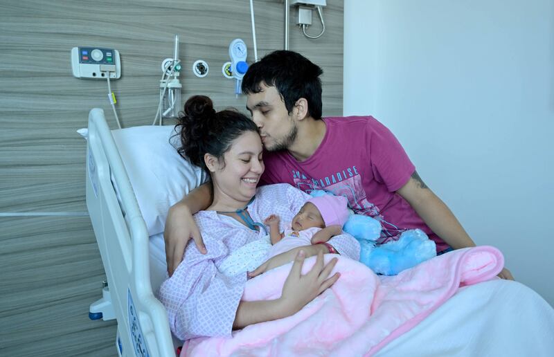 Parents Liz Valentina Parra Rodriguez and Jason Mateo Moreno Gutierrez with Baby Maryam. Photo: Burjeel Medical City