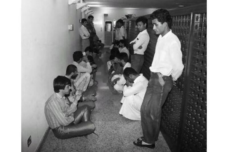 Iranians gather at Dubai airport on July 3, 1988 awaiting news of relatives aboard an Iranian airliner shot down by a U.S. missile over the Arabian Gulf. Reuters