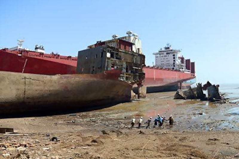 Indian shipbreakers work near Ahmedabad. The UAE is well placed to help to meet growing demand for the recycling of old sea vessels.