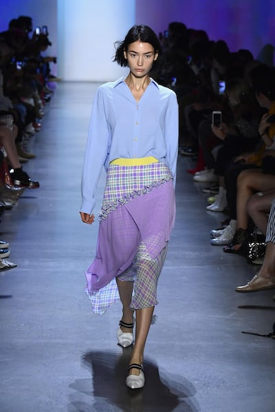 NEW YORK, NY - SEPTEMBER 07: A model walks the runway for Concept Korea during New York Fashion Week: The Shows at Gallery I at Spring Studios on September 7, 2018 in New York City.   Frazer Harrison/Getty Images/AFP
== FOR NEWSPAPERS, INTERNET, TELCOS & TELEVISION USE ONLY ==
