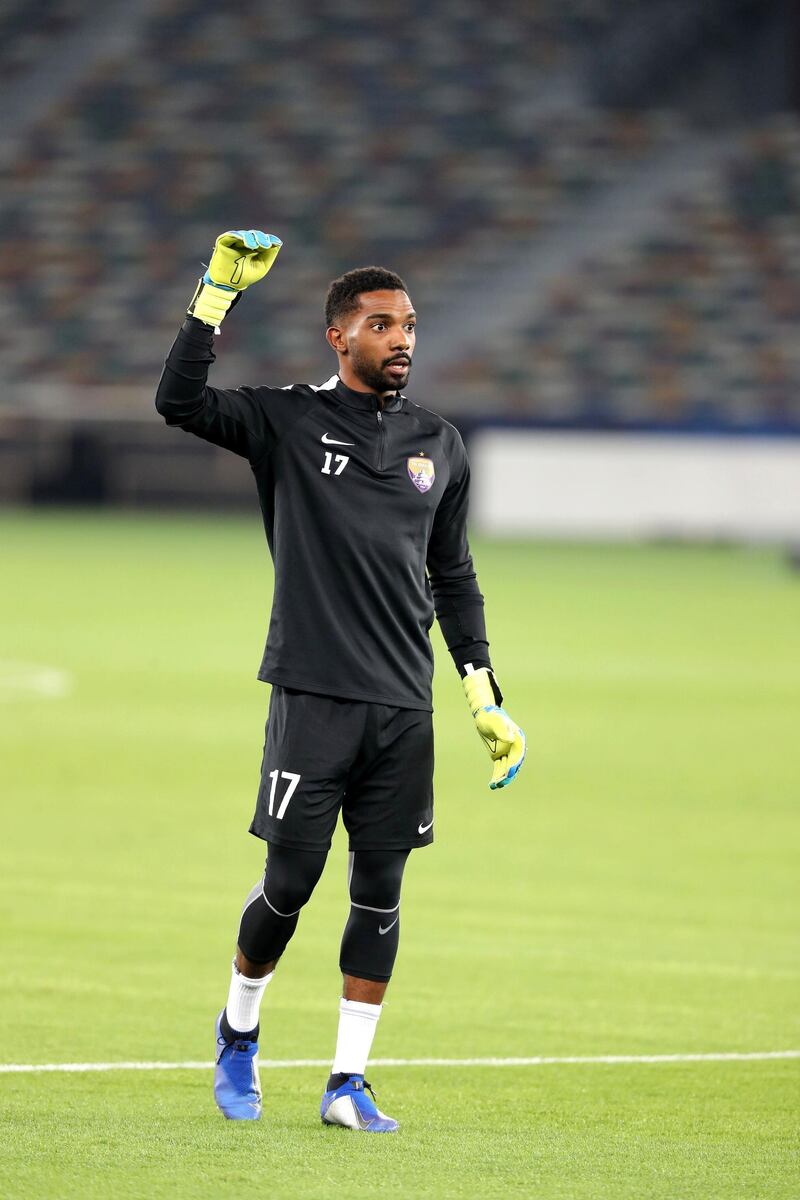 Abu Dhabi, United Arab Emirates - December 21, 2018: Khalid Essa of Al Ain trains ahead of the Fifa Club World Cup final. Friday the 21st of December 2018 at the Zayed Sports City Stadium, Abu Dhabi. Chris Whiteoak / The National