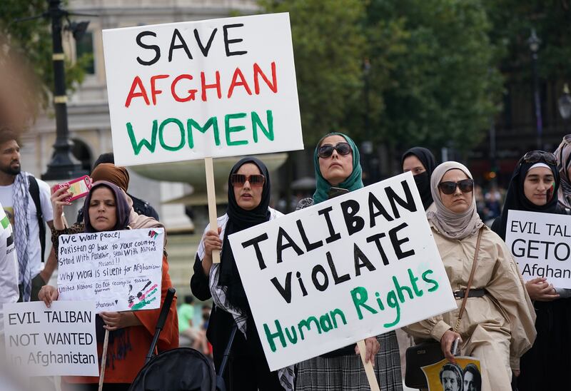 An Afghan solidarity rally in Trafalgar Square, London, to oppose the Taliban. PA