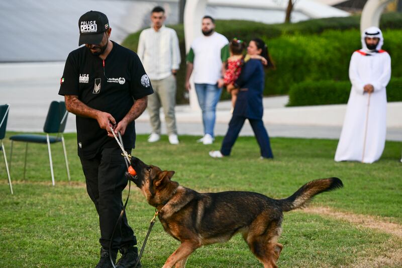 A Dubai Police dog in a demonstration 