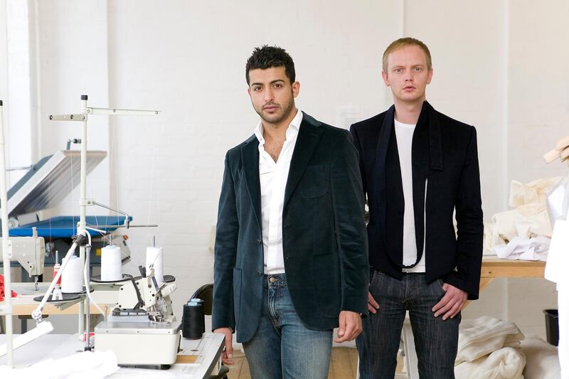 London, August 14 2008. Fashion label Qasimi directors Elliott Frieze (R) and Khalid Alqasimi (L) pose for portraits in the company's East London studio. (Matt Crossick)