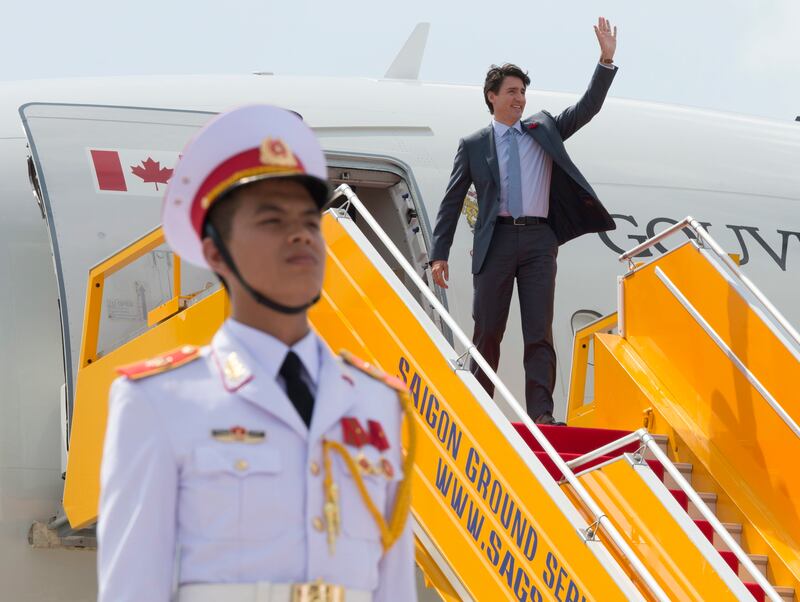 Canadian Prime Minister Justin Trudeau arrives in Danang. Adrian Wyld / The Canadian Press via AP