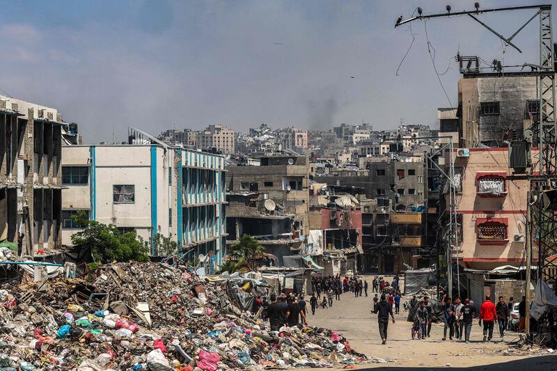 Destroyed buildings in Jabalia, northern Gaza. The Israel-Gaza war has devastated Palestine’s economy. AFP