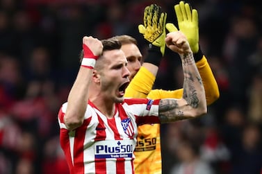 Soccer Football - Champions League - Round of 16 First Leg - Atletico Madrid v Liverpool - Wanda Metropolitano, Madrid, Spain - February 18, 2020 Atletico Madrid's Saul Niguez and Jan Oblak celebrate after the match REUTERS/Sergio Perez