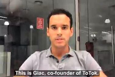 Giac, co-founder of the communication app ToTok, is seen here in a video message to Apple and Google.