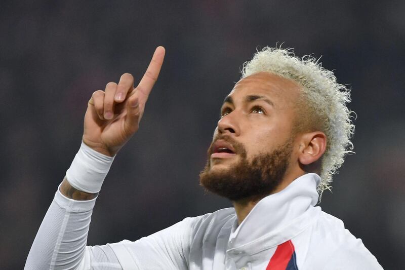 Paris Saint-Germain's Brazilian forward Neymar celebrates after scoring a second goal against Lille for PSG at the Pierre-Mauroy Stadium. AFP