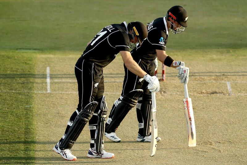 Martin Guptill and Henry Nicholls of the Black Caps check the pitch. Getty