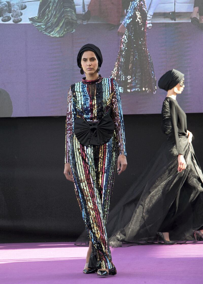 DUBAI, UNITED ARAB EMIRATES -Johar show at the second day of Dubai Modest Fashion Show at Emerald Palace Kempinski, Dubai.  Leslie Pableo for The National for Hafsa Lodi's story