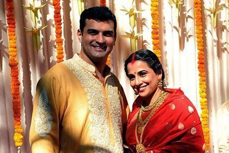 The actress Vidya Balan, right, and Siddharth Roy Kapur were married in a small, private ceremony on Saturday. AFP