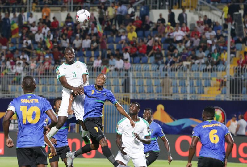 Senegal defenderr Kalidou Koulibaly wins a header. EPA