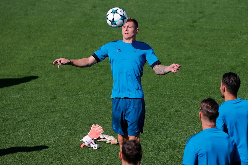 Toni Kroos controls the ball during training. Paul White / AP Photo