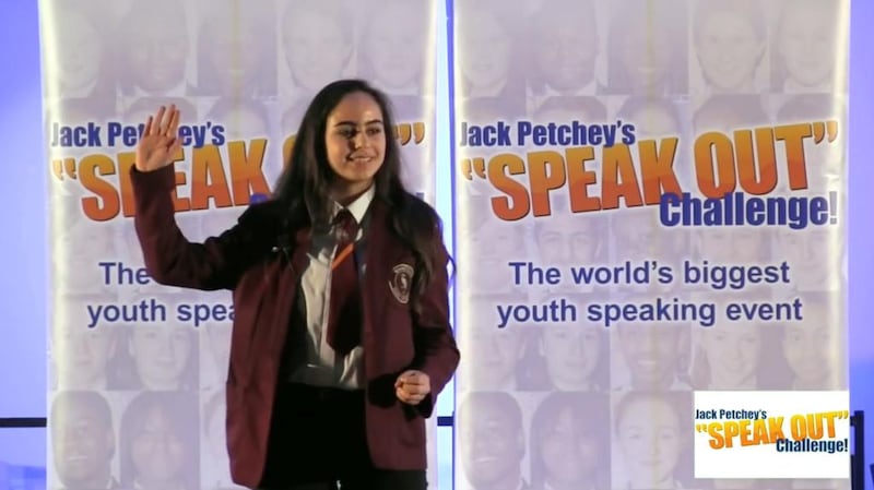 Student Leanne Mohamad, 15,  delivered her 'Birds Not Bombs' speech on May 19. 