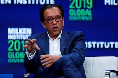 Rajeev Misra, chief executive of SoftBank Investment Advisers, speaks during the Milken Institute's 22nd annual Global Conference in Beverly Hills. Reuters