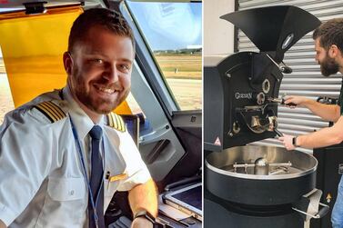 Left: Joe Townshend while working as a pilot, right: Joe is now the owner of Altitude Coffee. Courtesy Joe Townshend