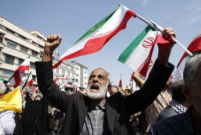 Iranians at an anti-Israel rally in Tehran on Friday. EPA