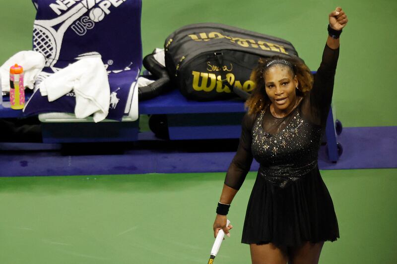 Serena Williams waves to the crowd after her match against Danka Kovinic. Reuters