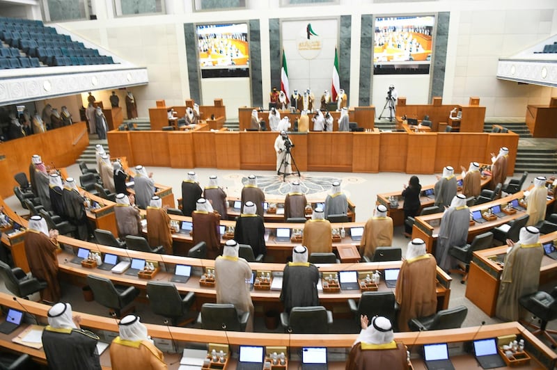 Emir Sheikh Nawaf, centre on the podium, takes the constitutional oath at the Kuwaiti National Assembly in Kuwait. AP Photo